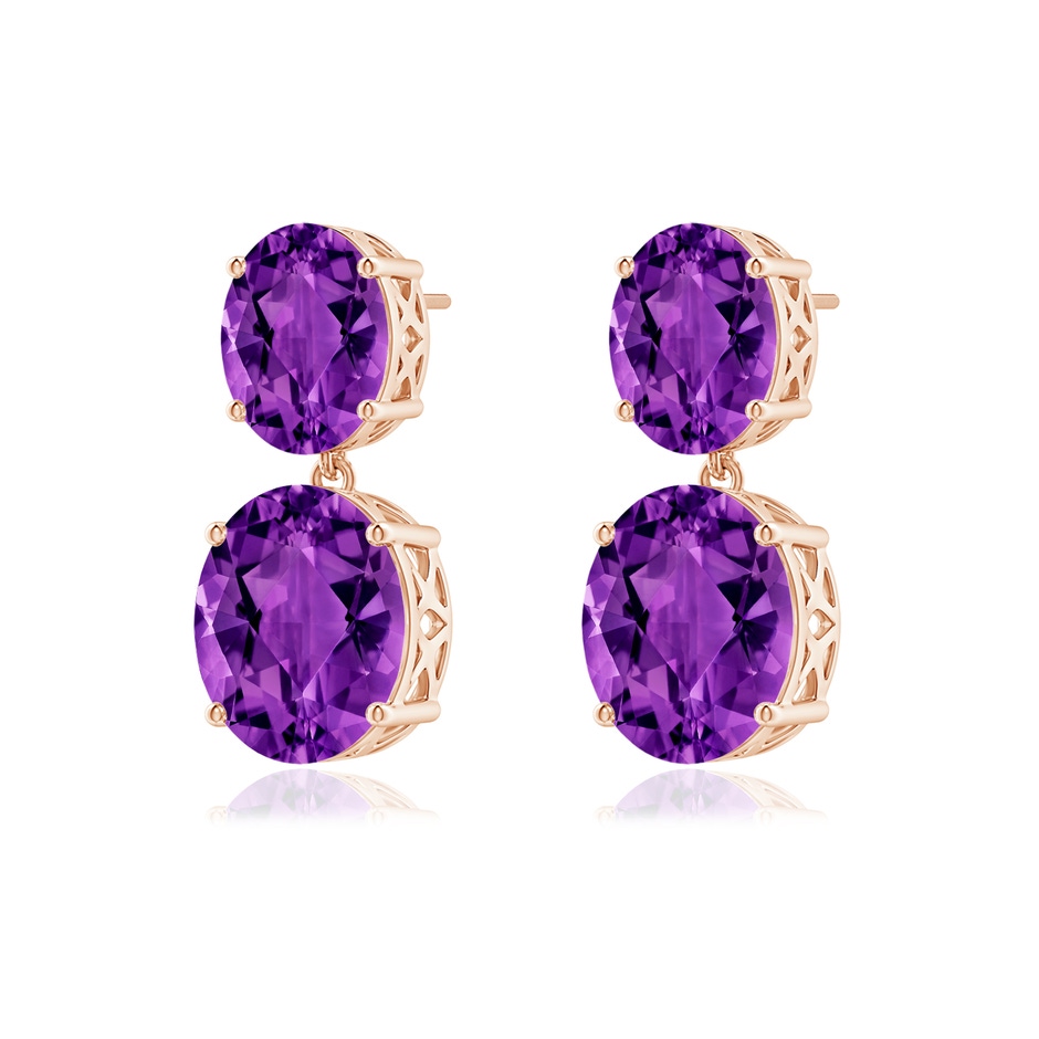 12x10mm AAAA Oval Amethyst Dangle Earrings in Rose Gold 
