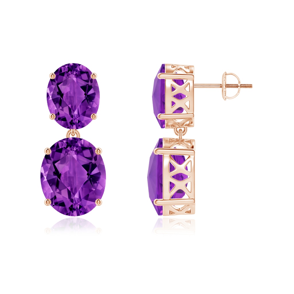 12x10mm AAAA Oval Amethyst Dangle Earrings in Rose Gold - side_1