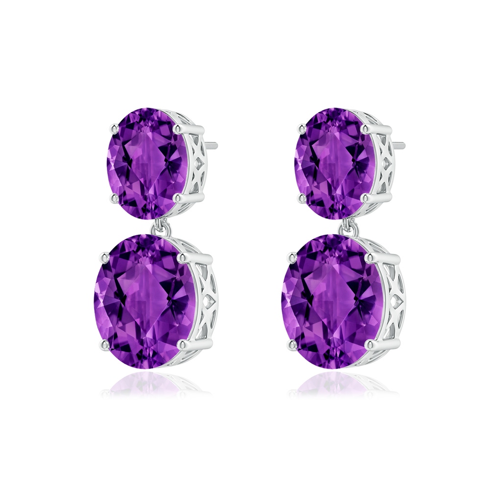 12x10mm AAAA Oval Amethyst Dangle Earrings in White Gold