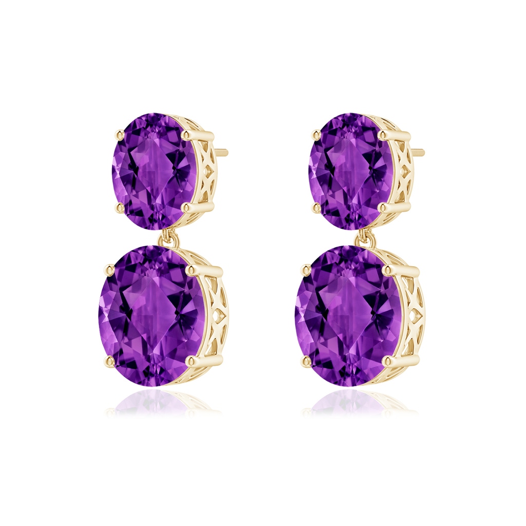 12x10mm AAAA Oval Amethyst Dangle Earrings in Yellow Gold