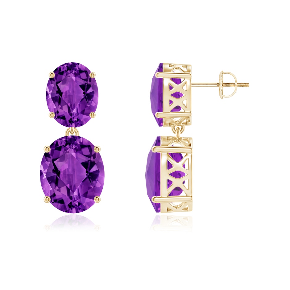 12x10mm AAAA Oval Amethyst Dangle Earrings in Yellow Gold side-1