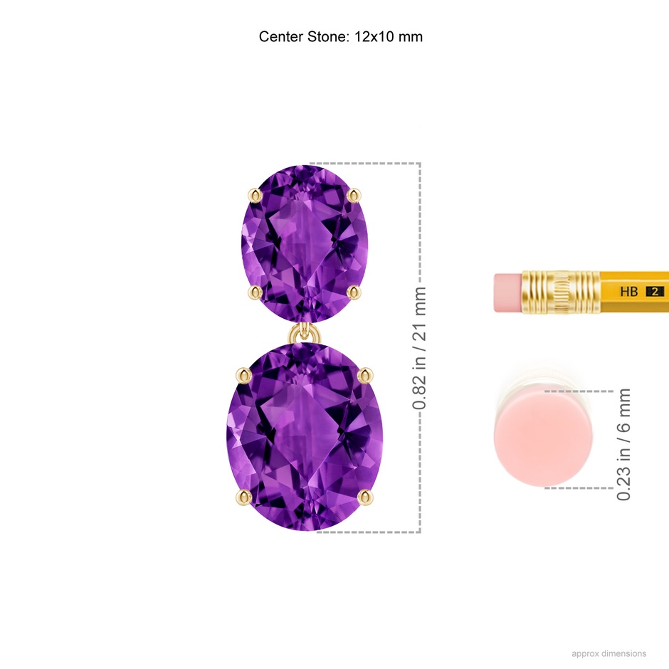 12x10mm AAAA Oval Amethyst Dangle Earrings in Yellow Gold ruler