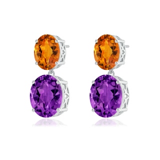 12x10mm AAAA Oval Amethyst and Citrine Dangle Earrings in White Gold