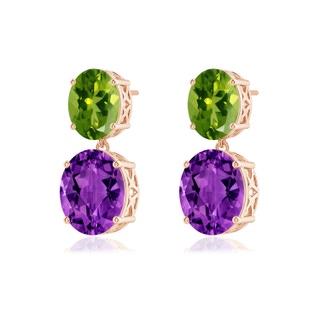 12x10mm AAAA Oval Amethyst and Peridot Dangle Earrings in Rose Gold