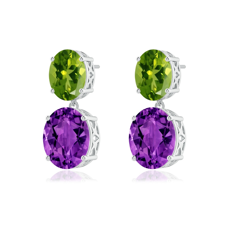 12x10mm AAAA Oval Amethyst and Peridot Dangle Earrings in White Gold 