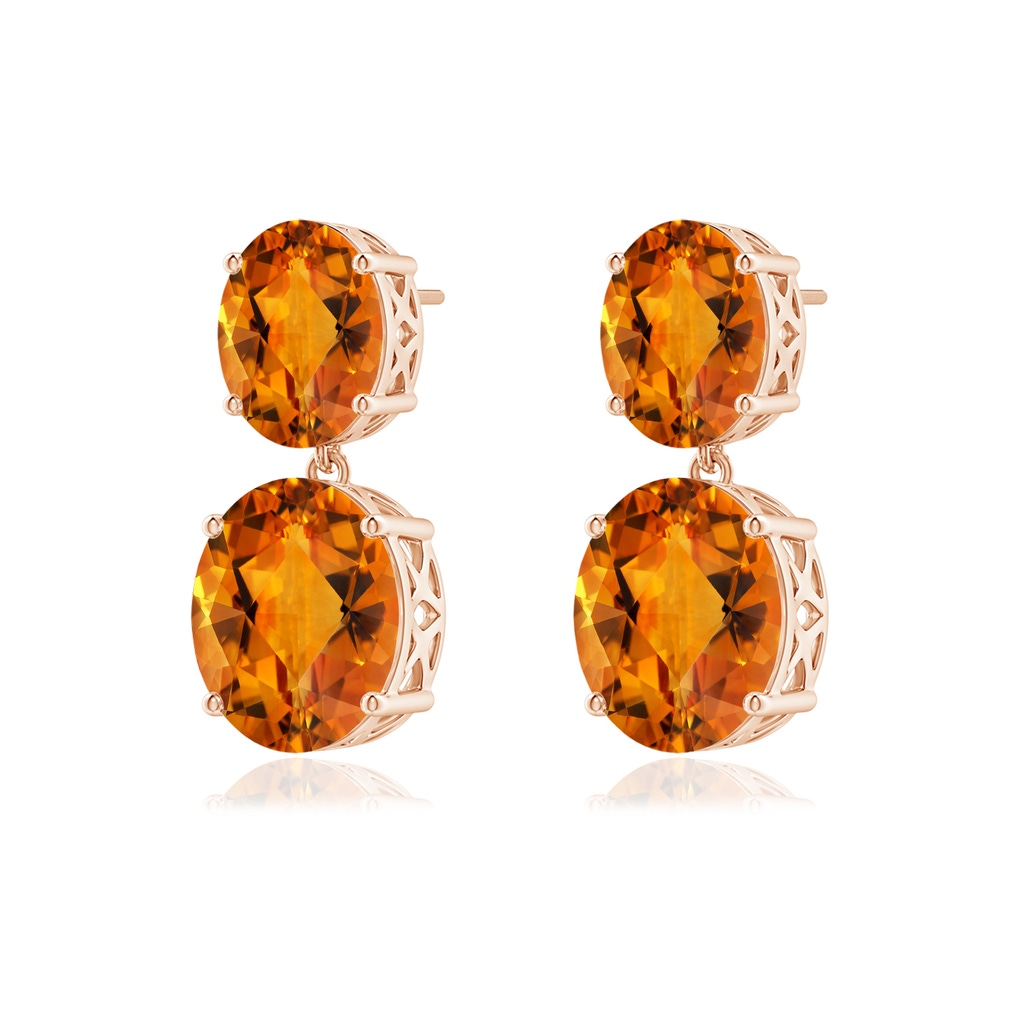 12x10mm AAAA Oval Citrine Dangle Earrings in Rose Gold