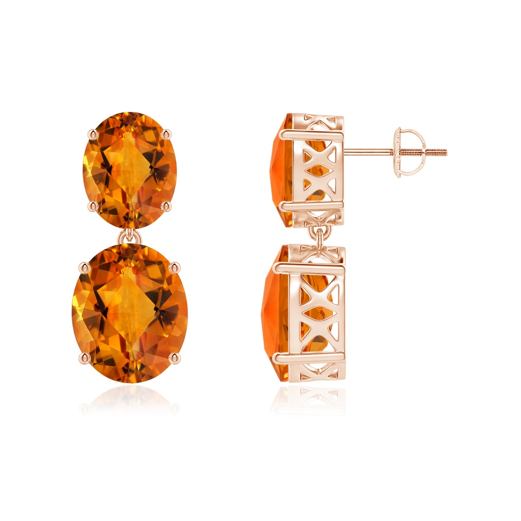 12x10mm AAAA Oval Citrine Dangle Earrings in Rose Gold - side_1