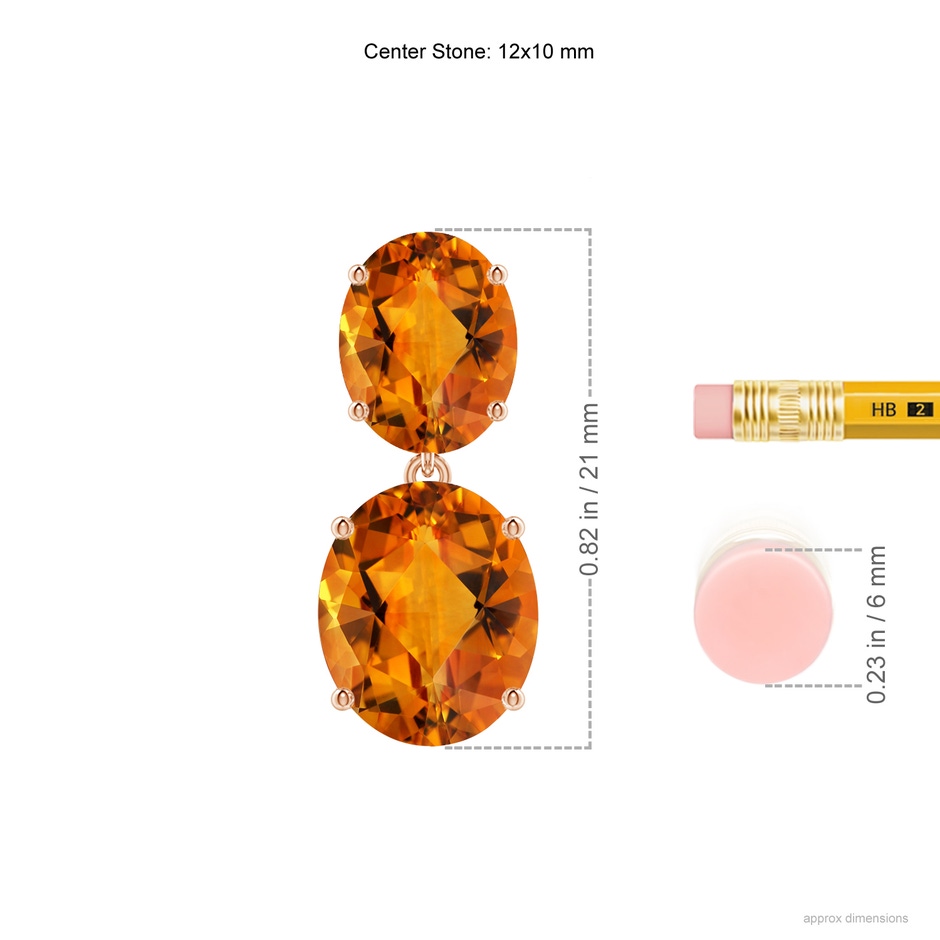 12x10mm AAAA Oval Citrine Dangle Earrings in Rose Gold ruler