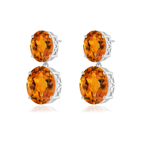 12x10mm AAAA Oval Citrine Dangle Earrings in White Gold