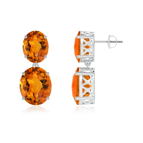 12x10mm AAAA Oval Citrine Dangle Earrings in White Gold - side 2