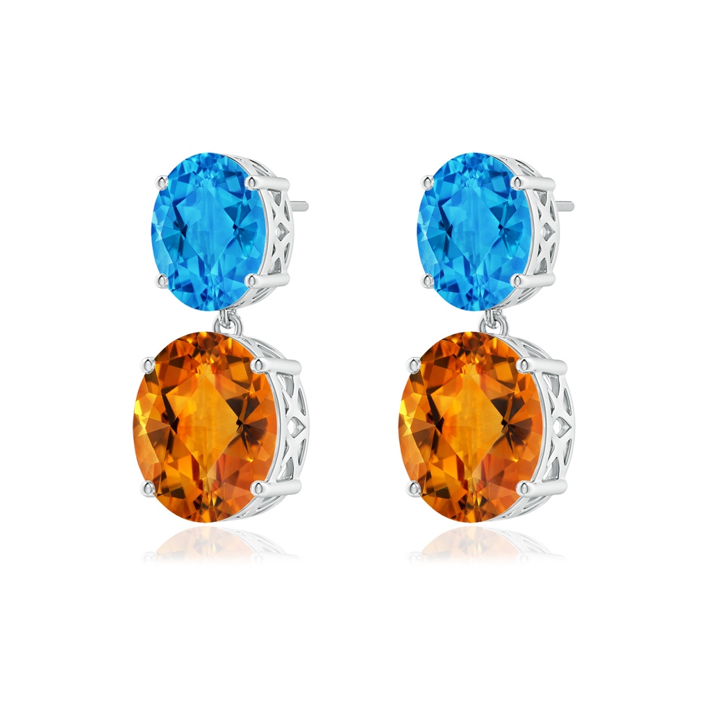 12x10mm AAAA Oval Citrine and Swiss Blue Topaz Dangle Earrings in White Gold 