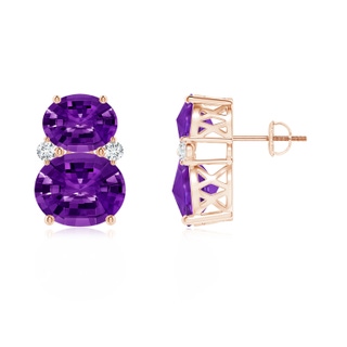 11x9mm AAAA Oval Amethyst Earrings with Diamonds in 9K Rose Gold