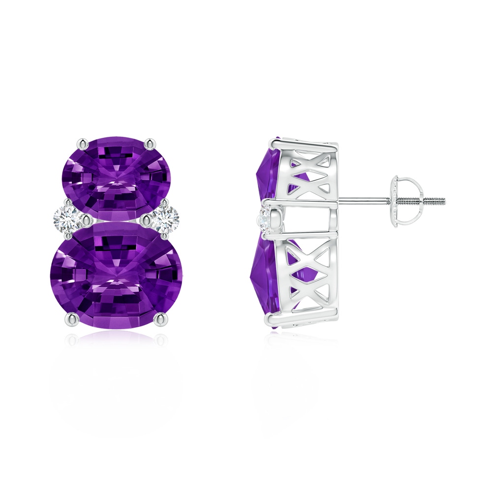 11x9mm AAAA Oval Amethyst Earrings with Diamonds in White Gold