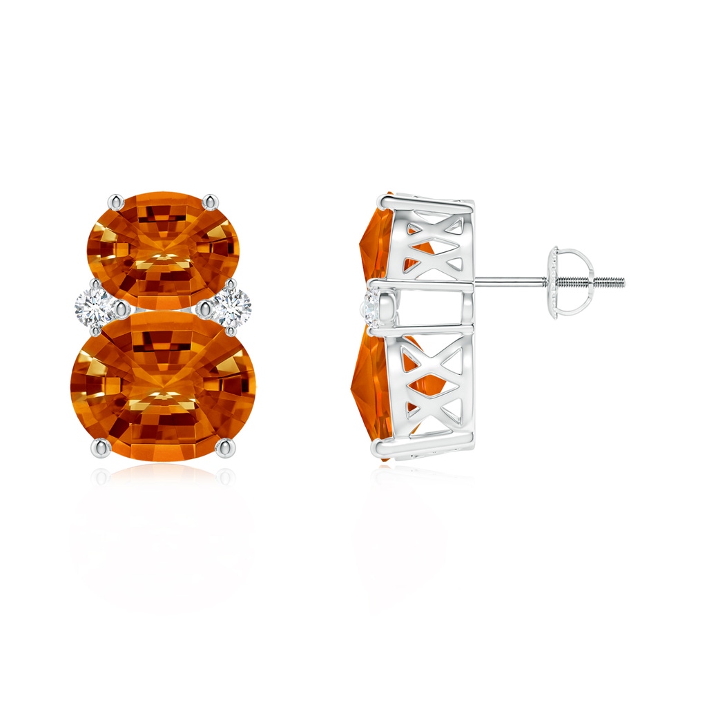 11x9mm AAAA Oval Citrine Earrings with Diamonds in White Gold 