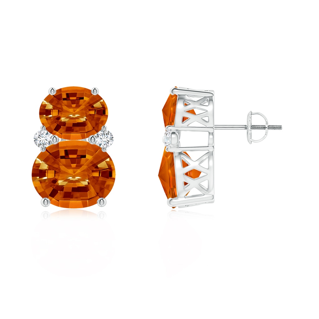 11x9mm AAAA Oval Citrine Earrings with Diamonds in White Gold