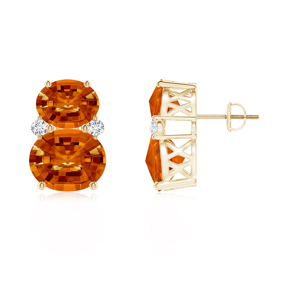 11x9mm AAAA Oval Citrine Earrings with Diamonds in Yellow Gold