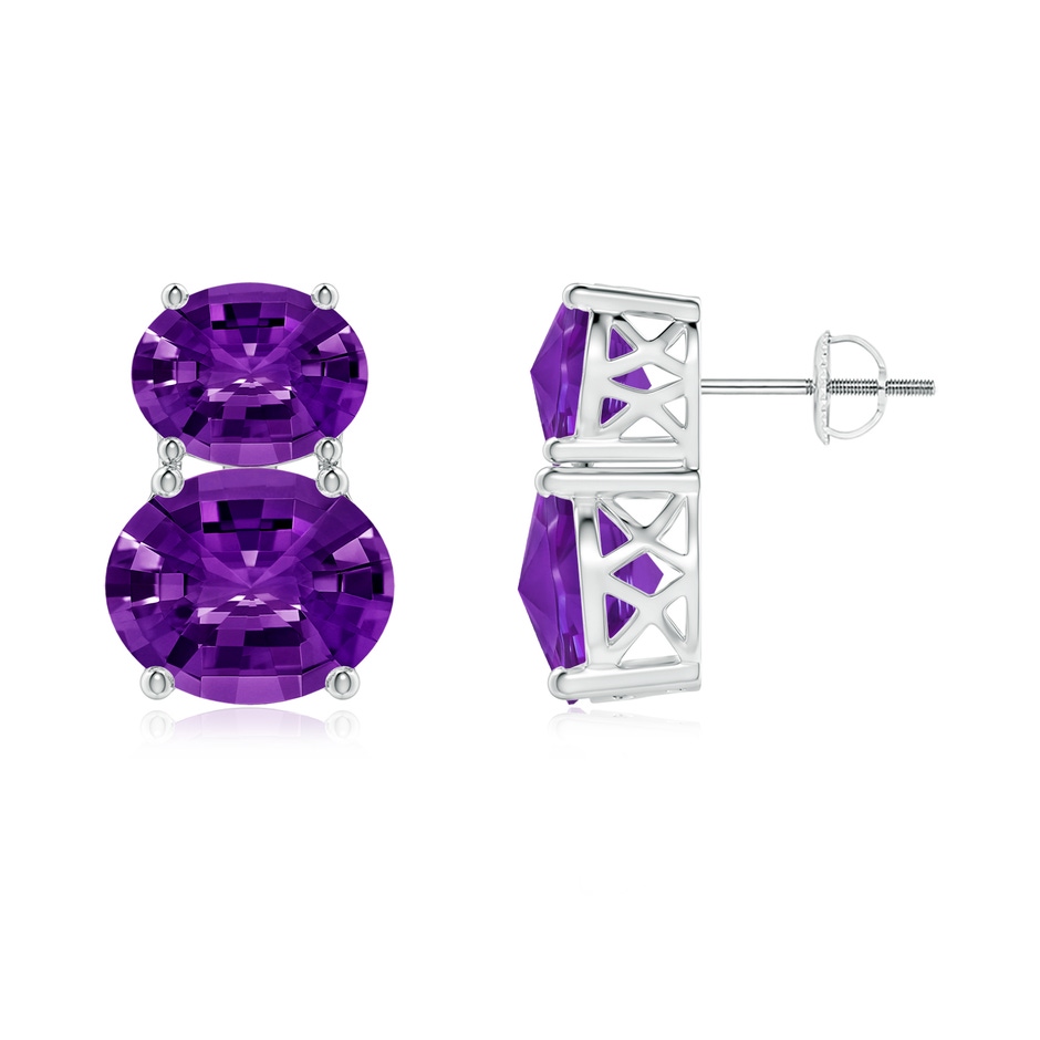 11x9mm AAAA Oval Amethyst Earrings in White Gold 