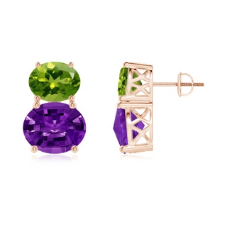 11x9mm AAAA Oval Amethyst and Peridot Earrings in Rose Gold