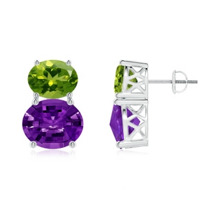 11x9mm AAAA Oval Amethyst and Peridot Earrings in White Gold