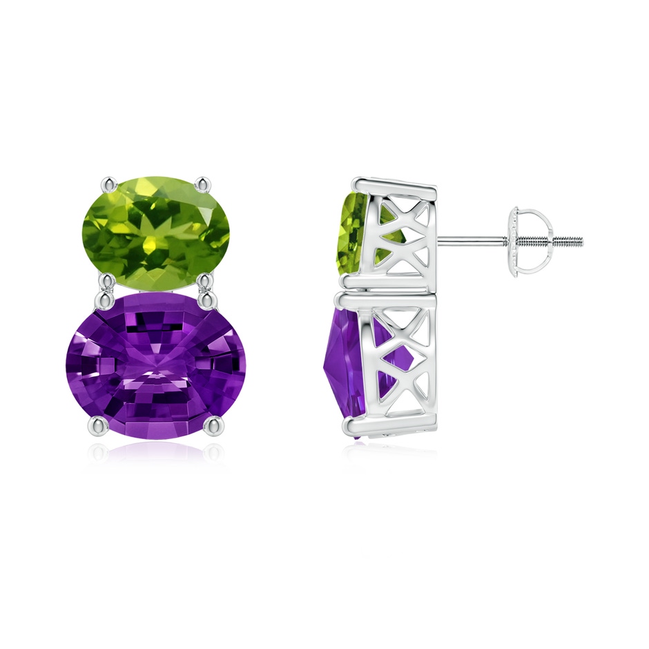 11x9mm AAAA Oval Amethyst and Peridot Earrings in White Gold 