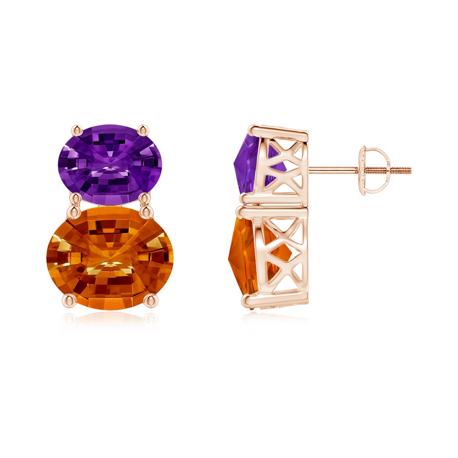 11x9mm AAAA Oval Citrine and Amethyst Earrings in Rose Gold 