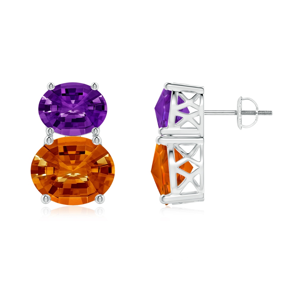 11x9mm AAAA Oval Citrine and Amethyst Earrings in White Gold