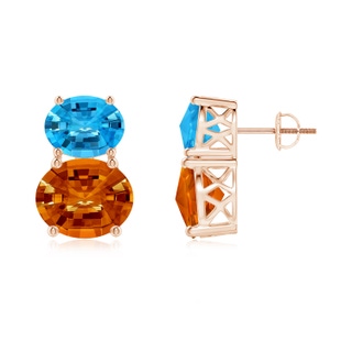 11x9mm AAAA Oval Citrine and Swiss Blue Topaz Earrings in 9K Rose Gold