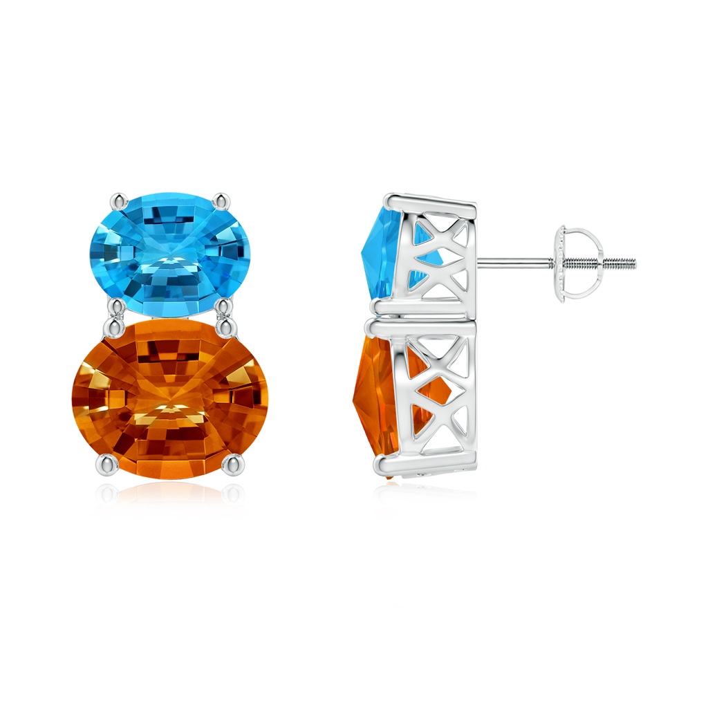 11x9mm AAAA Oval Citrine and Swiss Blue Topaz Earrings in White Gold