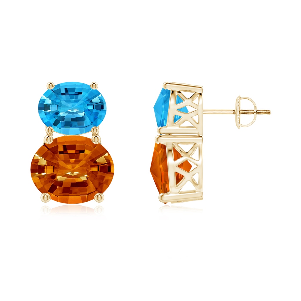 11x9mm AAAA Oval Citrine and Swiss Blue Topaz Earrings in Yellow Gold