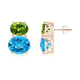 11x9mm AAAA Oval Swiss Blue Topaz and Peridot Earrings in Rose Gold