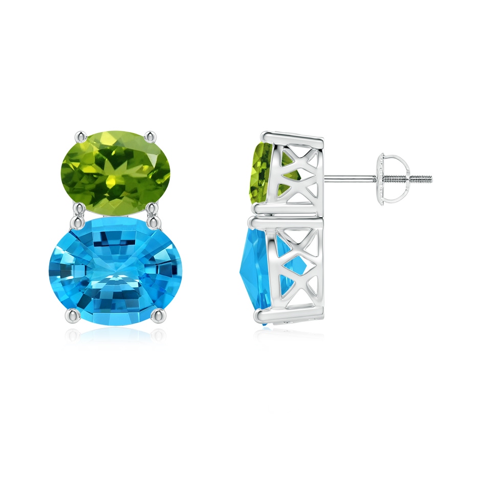 11x9mm AAAA Oval Swiss Blue Topaz and Peridot Earrings in White Gold 