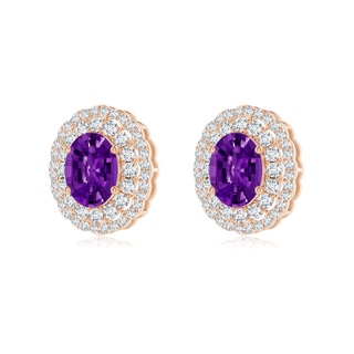 9x7mm AAAA Vintage Style Oval Amethyst Double Halo Earrings in 10K Rose Gold