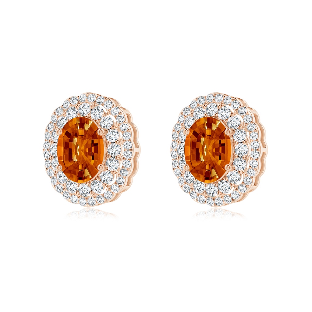 9x7mm AAAA Vintage Style Oval Citrine Double Halo Earrings in Rose Gold