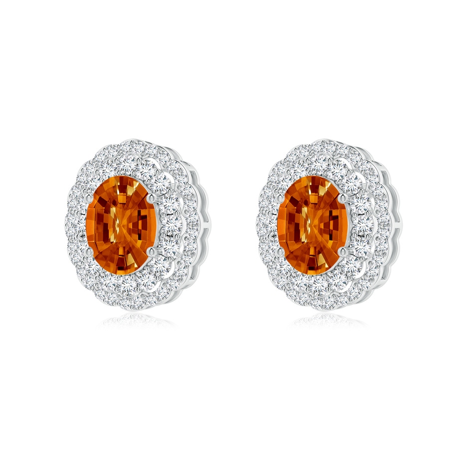 9x7mm AAAA Vintage Style Oval Citrine Double Halo Earrings in White Gold 