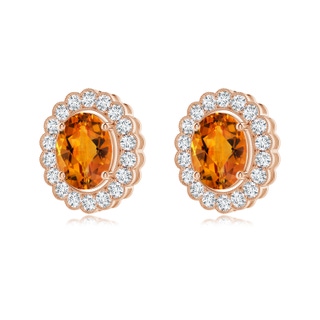 10x8mm AAAA Vintage Inspired Oval Citrine Floating Halo Studs in 10K Rose Gold