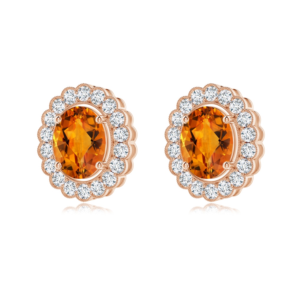 10x8mm AAAA Vintage Inspired Oval Citrine Floating Halo Studs in Rose Gold