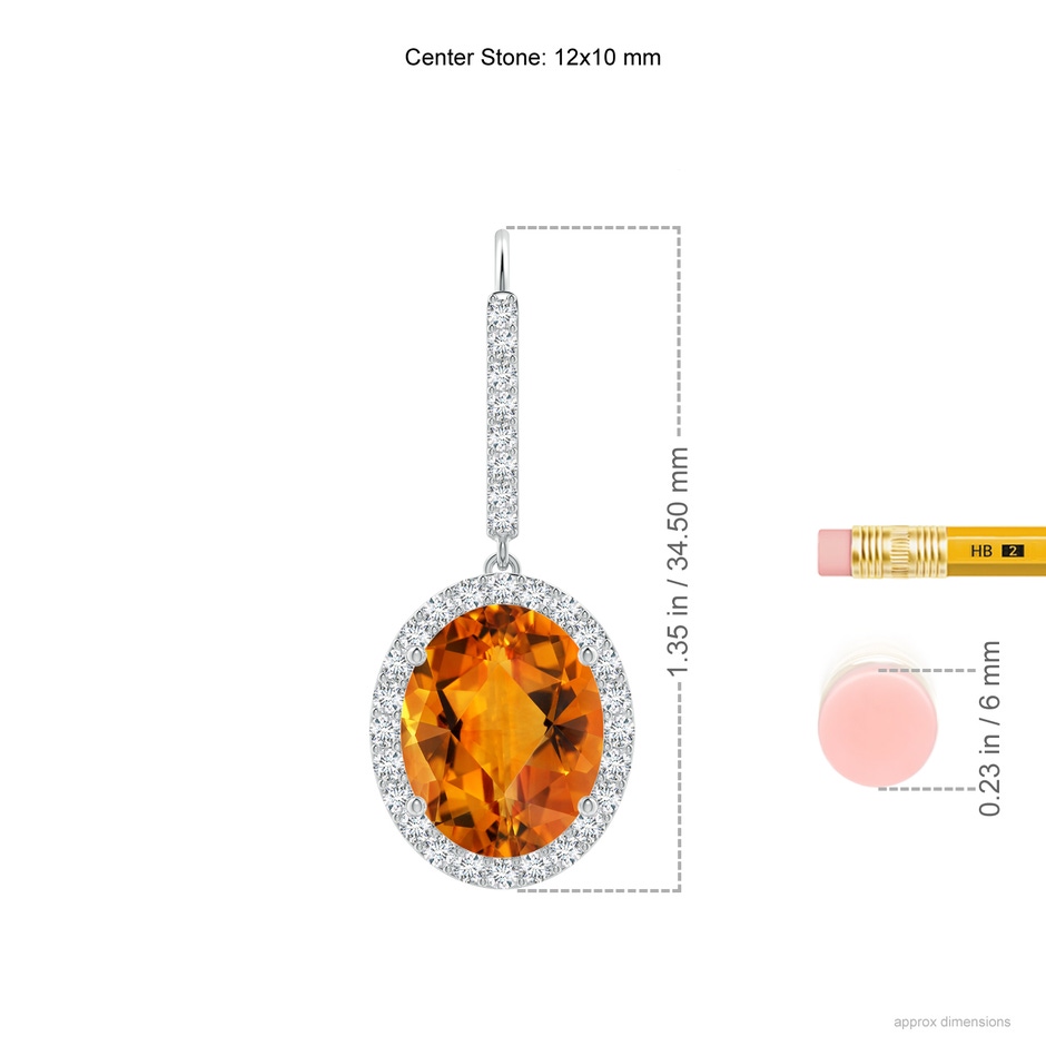 12x10mm AAAA Oval Citrine Leverback Dangle Earrings in White Gold ruler