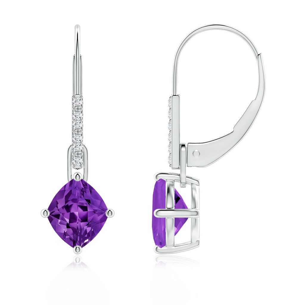 7x6mm AAAA Lozenge-Shaped Amethyst Leverback Dangle Earrings in P950 Platinum