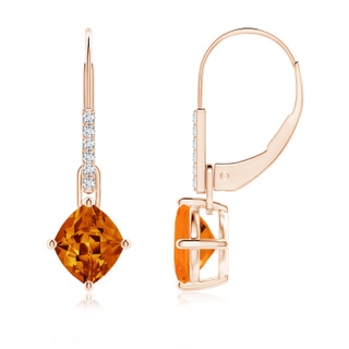 7x6mm AAAA Lozenge-Shaped Citrine Leverback Dangle Earrings in 10K Rose Gold