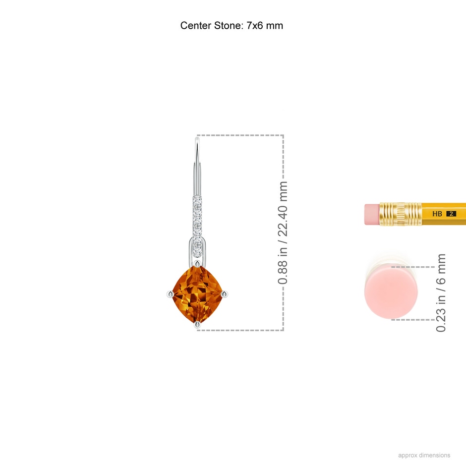 7x6mm AAAA Lozenge-Shaped Citrine Leverback Dangle Earrings in White Gold ruler