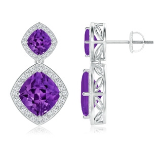 11x10mm AAAA Lozenge-Shaped Amethyst and Diamond Halo Earrings in P950 Platinum