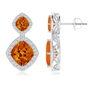 11x10mm AAAA Lozenge-Shaped Citrine and Diamond Halo Earrings in P950 Platinum