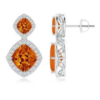 11x10mm AAAA Lozenge-Shaped Citrine and Diamond Halo Earrings in White Gold