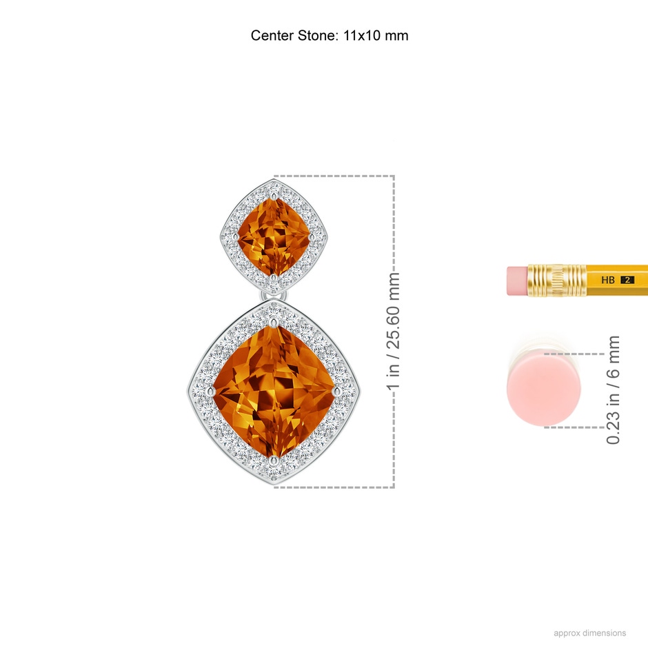 11x10mm AAAA Lozenge-Shaped Citrine and Diamond Halo Earrings in White Gold ruler