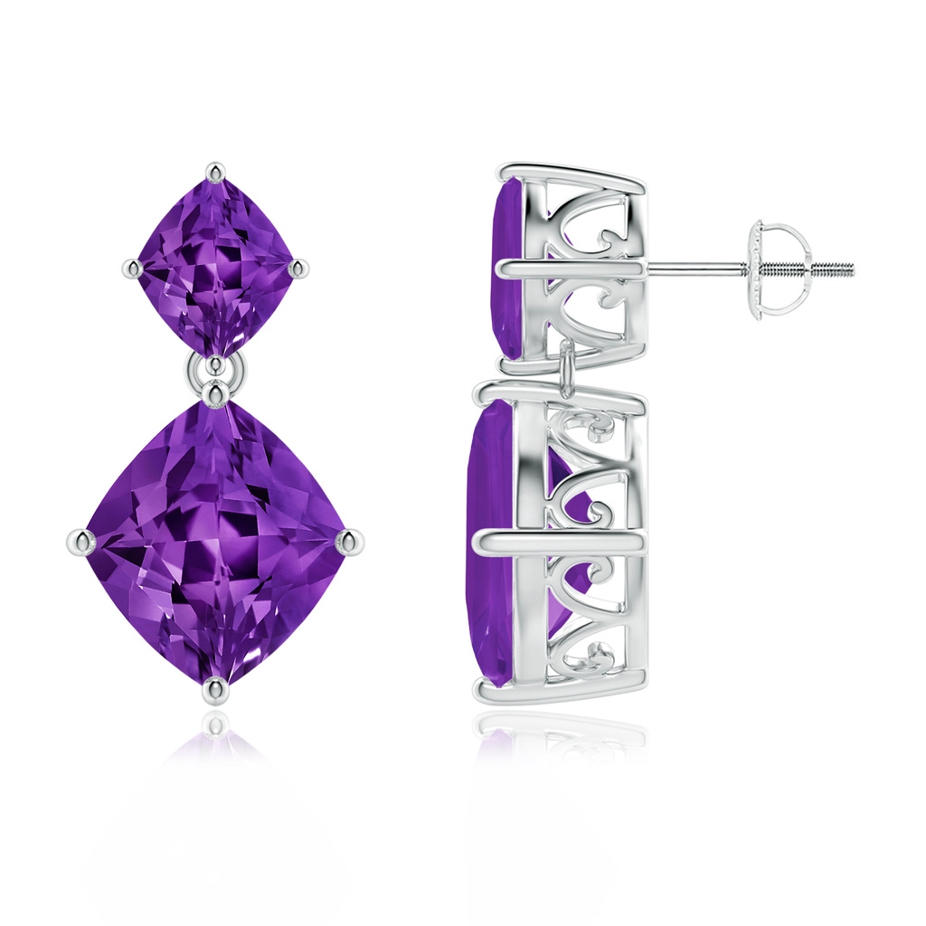 11x10mm AAAA Prong-Set Lozenge-Shaped Amethyst Dangle Earrings in White Gold