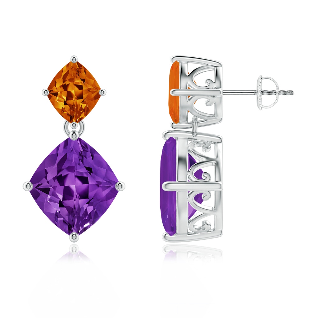 11x10mm AAAA Prong-Set Lozenge-Shaped Amethyst & Citrine Dangle Earrings in White Gold