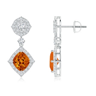 7x6mm AAAA Lozenge-Shaped Citrine Dangle Earrings with Diamonds in P950 Platinum