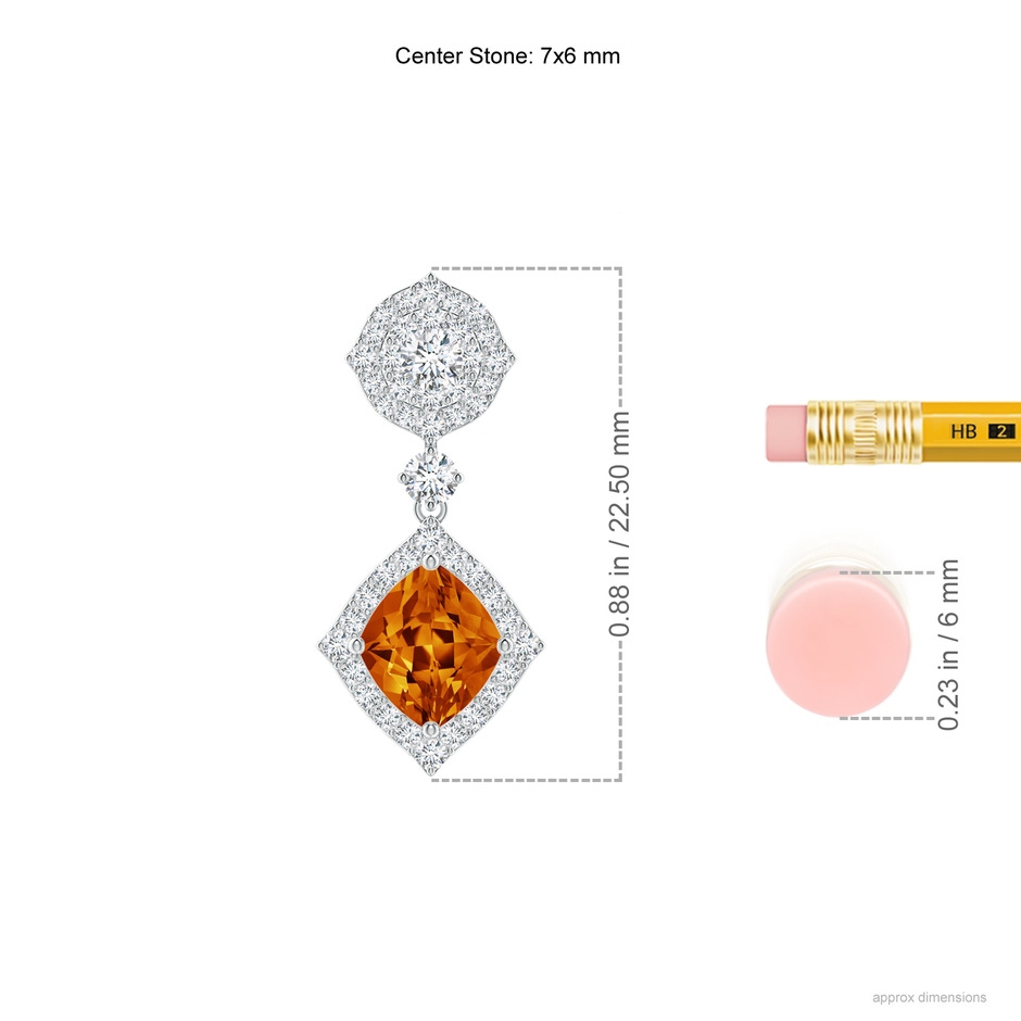 7x6mm AAAA Lozenge-Shaped Citrine Dangle Earrings with Diamonds in White Gold ruler