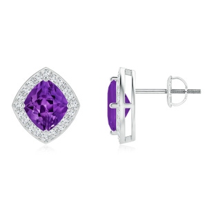 7x6mm AAAA Lozenge-Shaped Amethyst and Diamond Halo Studs in P950 Platinum