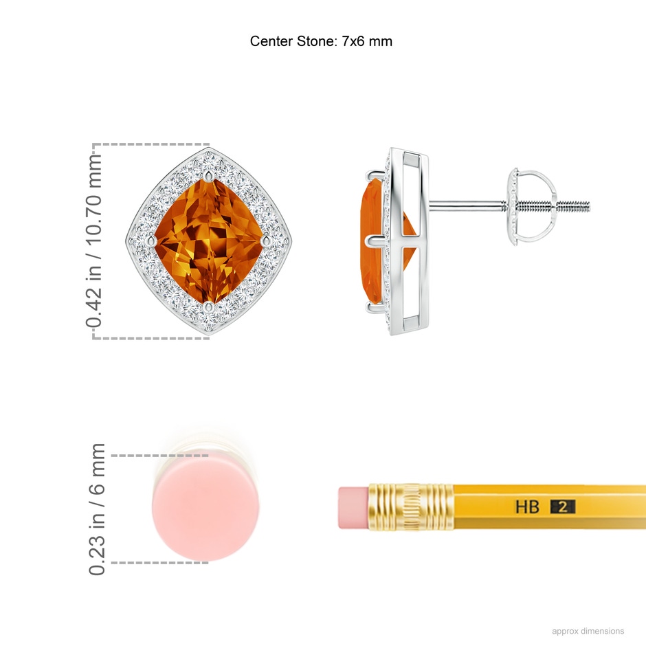 7x6mm AAAA Lozenge-Shaped Citrine and Diamond Halo Studs in White Gold ruler